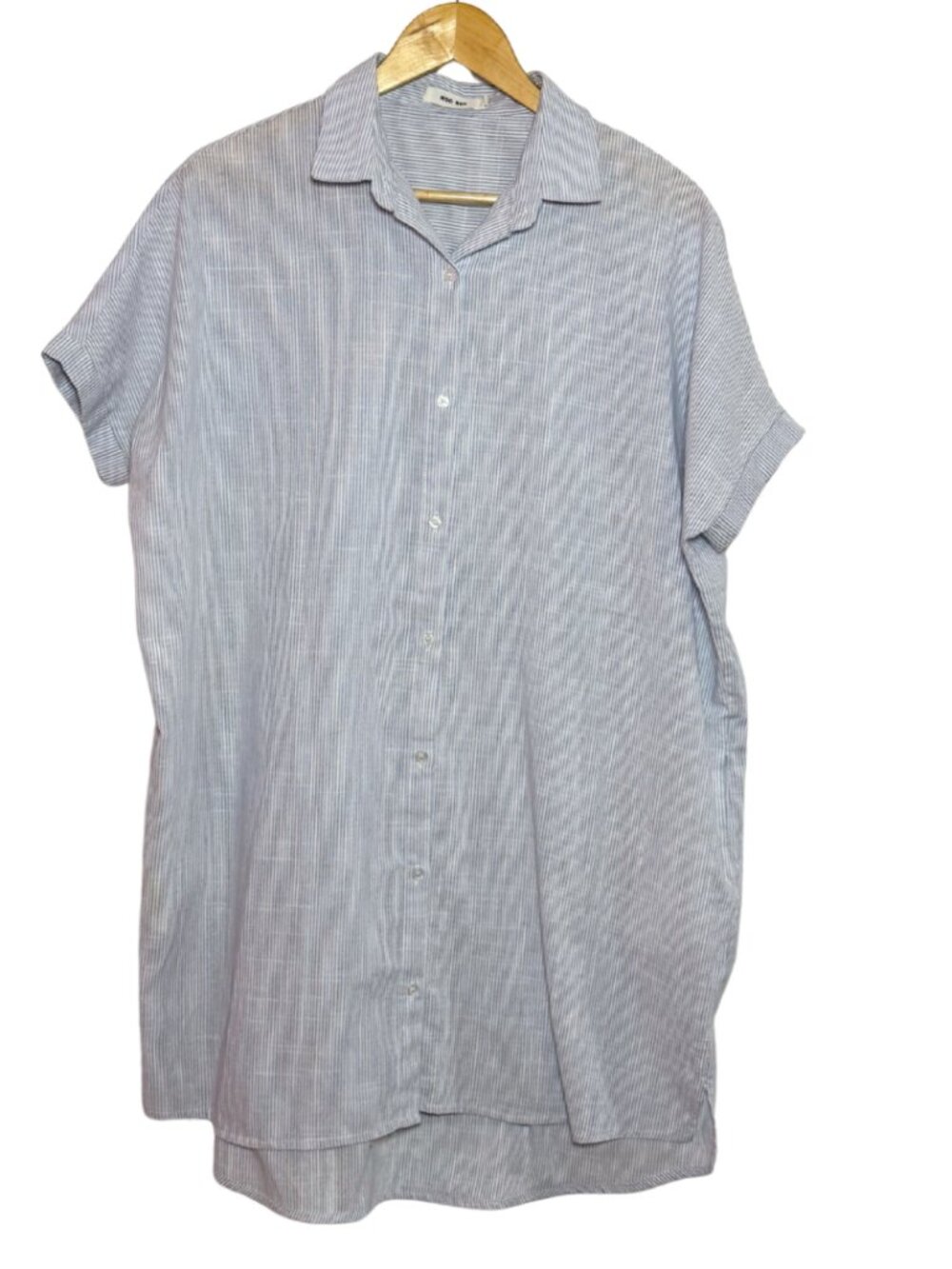 Mod Ref Oversized Short-Sleeve Cotton Button Down Shirt Dress Size S